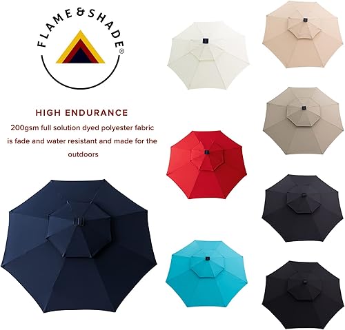 Miniatura 5 de FLAME&SHADE Paraguas de mesa de patio con doble parte superior de 9 pies con luces LED e inclinación
