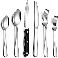 PHILIPALA 24-Piece Stainless Steel Silverware Set for 4 with Steak Knives - Mirror Finish, Dishwasher Safe Flatware