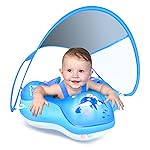 LAYCOL Baby Swimming Float Inflatable Baby Pool Float Ring with Sun Protection Canopy,add Tail no flip Over for Age of 3-36 Months