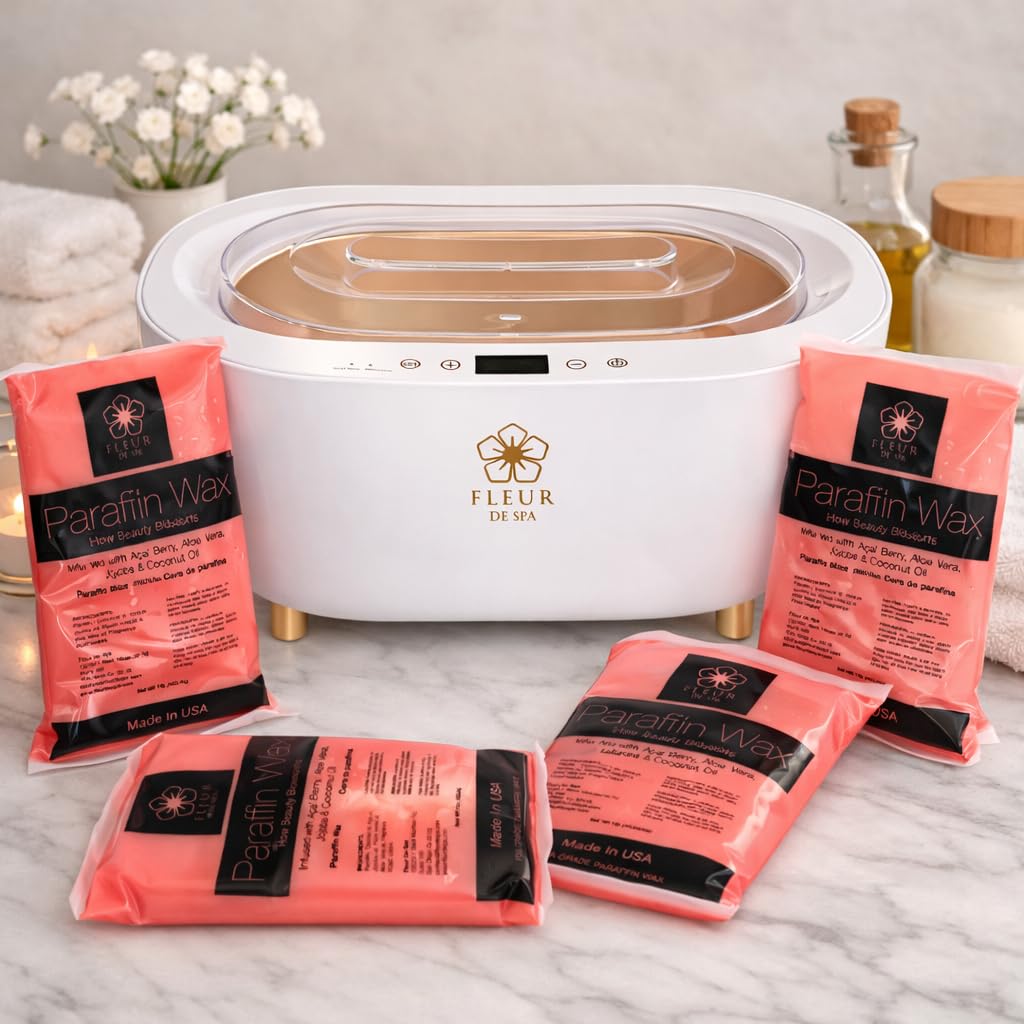 fleur de spa - Macchina per cera di paraffina per mani e piedi, scaldacera di paraffina da 4000 ml, con timer automatico e mantenimento al caldo, include 1,8 kg di cera per trattamenti spa (paraffina