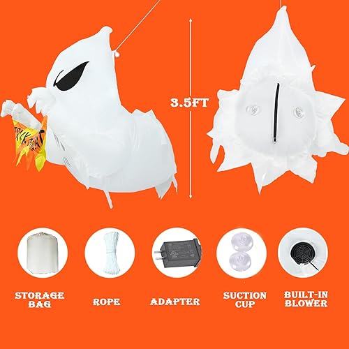 Miniatura 7 de Inflables de Halloween de 3.5 pies, fantasma volador que estalló de la ventana, inflables de Halloween con luces LED integradas, decoraciones