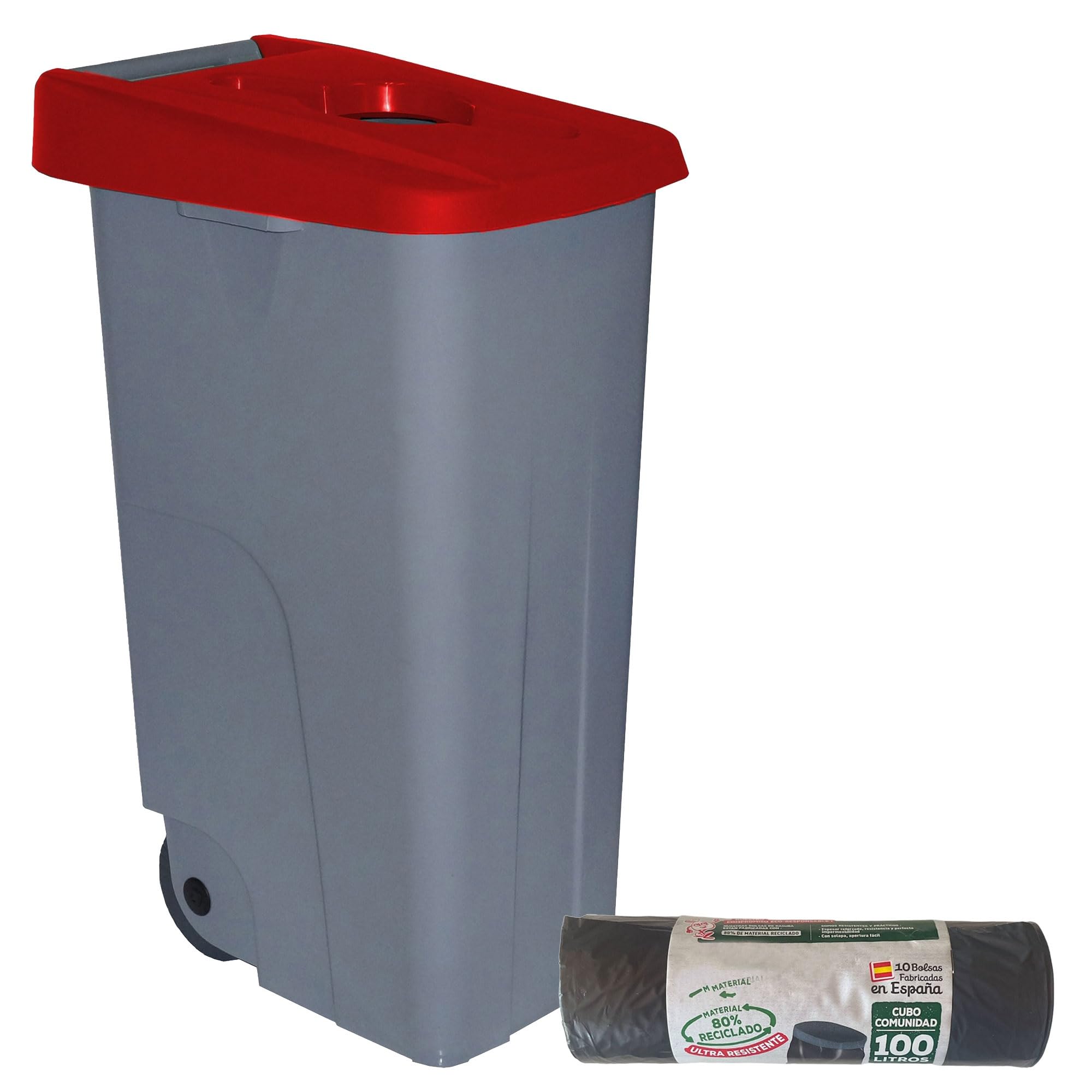 WELL HOME MOBILIARIO & DECORACIÓN Contenedor Abierto 85L Rojo H.76cm + Rollo 10 bolsas de basura 100L
