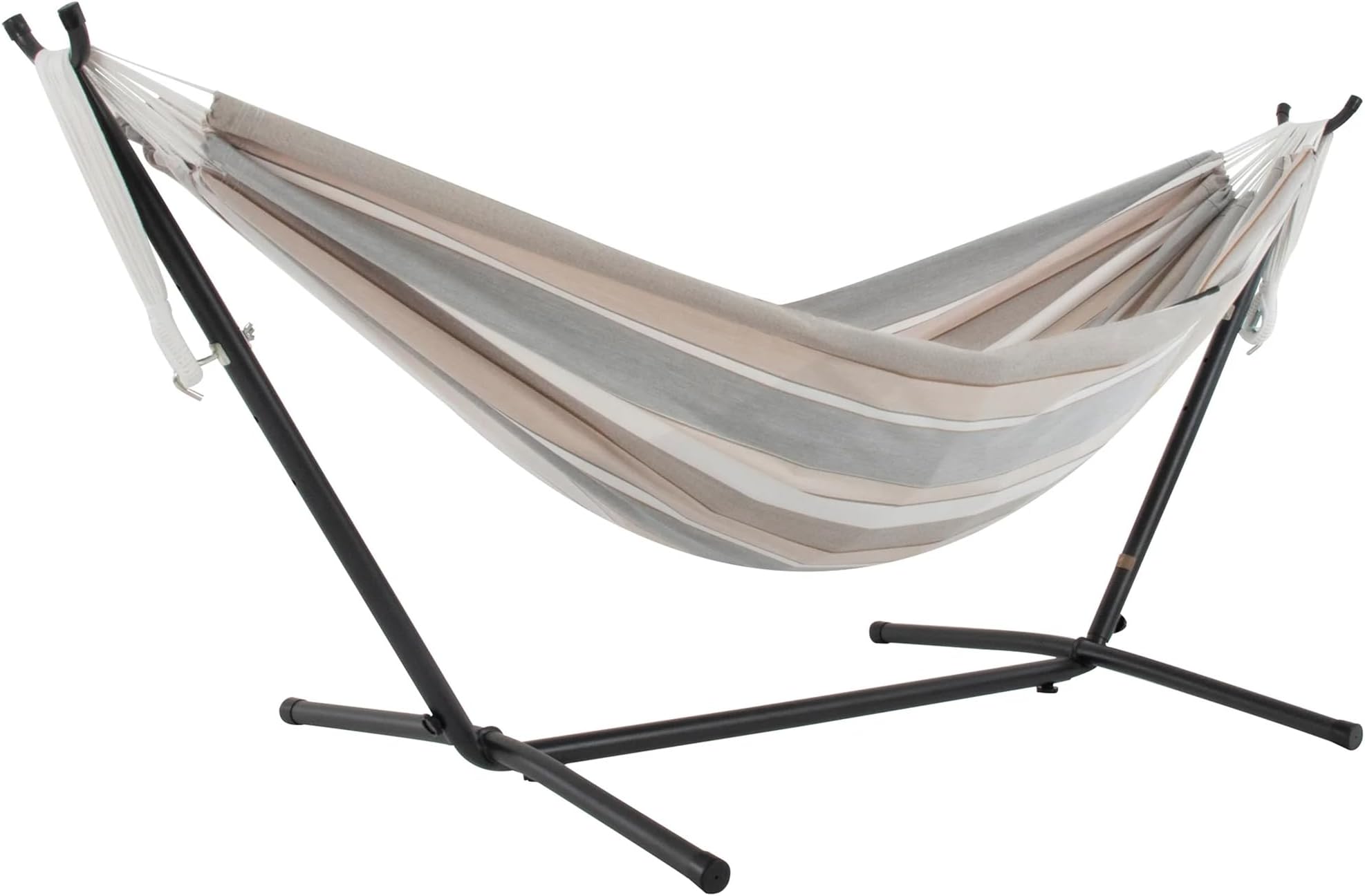 Double Sunbrella Hammock with Space-Saving Steel Stand, Heavy-Duty Portable Outdoor Hammock Set for Backyard, Patio, or Travel, Dove
