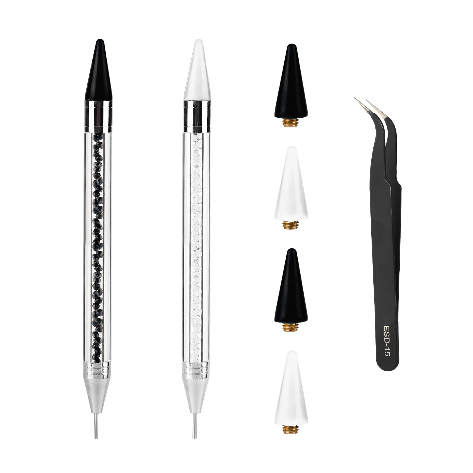 CLKE 2 Stück Doppelseitiger Strass-Stift Mit Wachsspitze – Inkl. Pinzette & Ersatzspitzen Für Nagelkunst & DIY