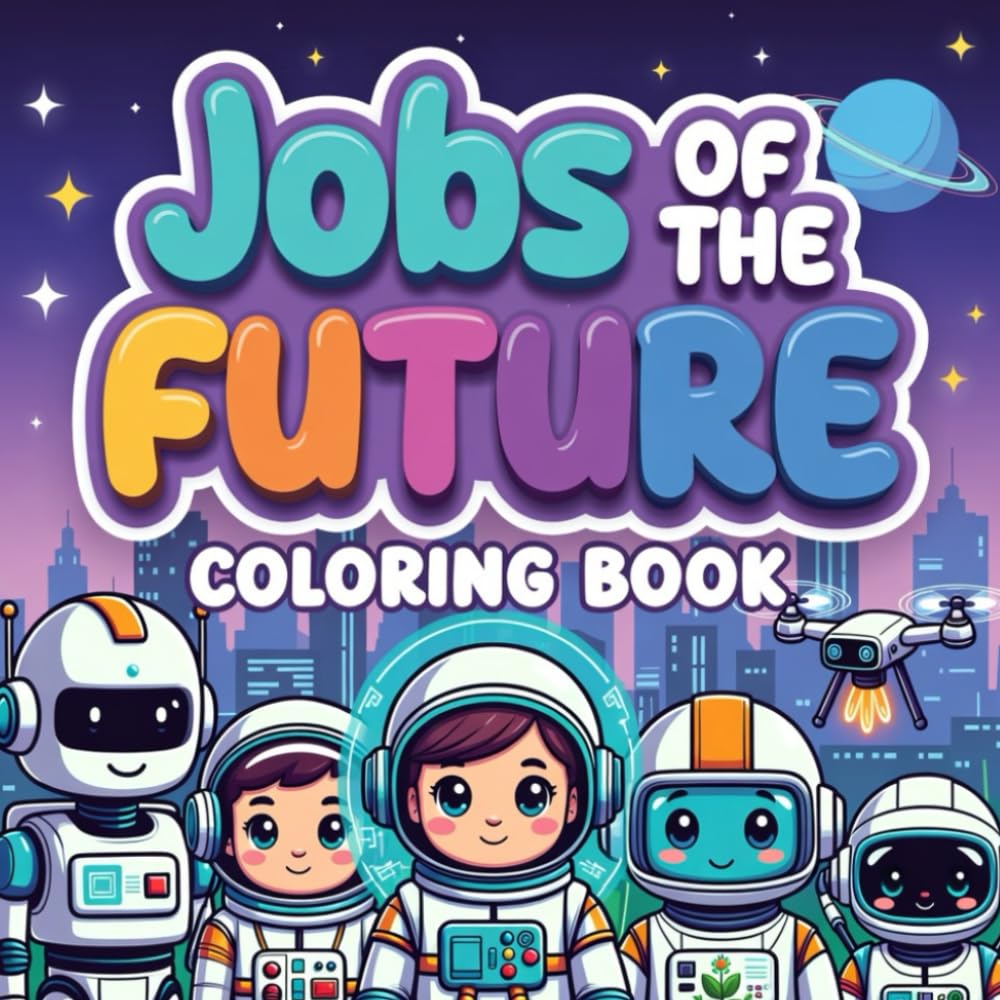 Jobs of the Future Coloring Book for Kids Fun and Creative Future Careers | Space, Robots, Mars, STEM Inspired Activity Book | Black and White Line Art