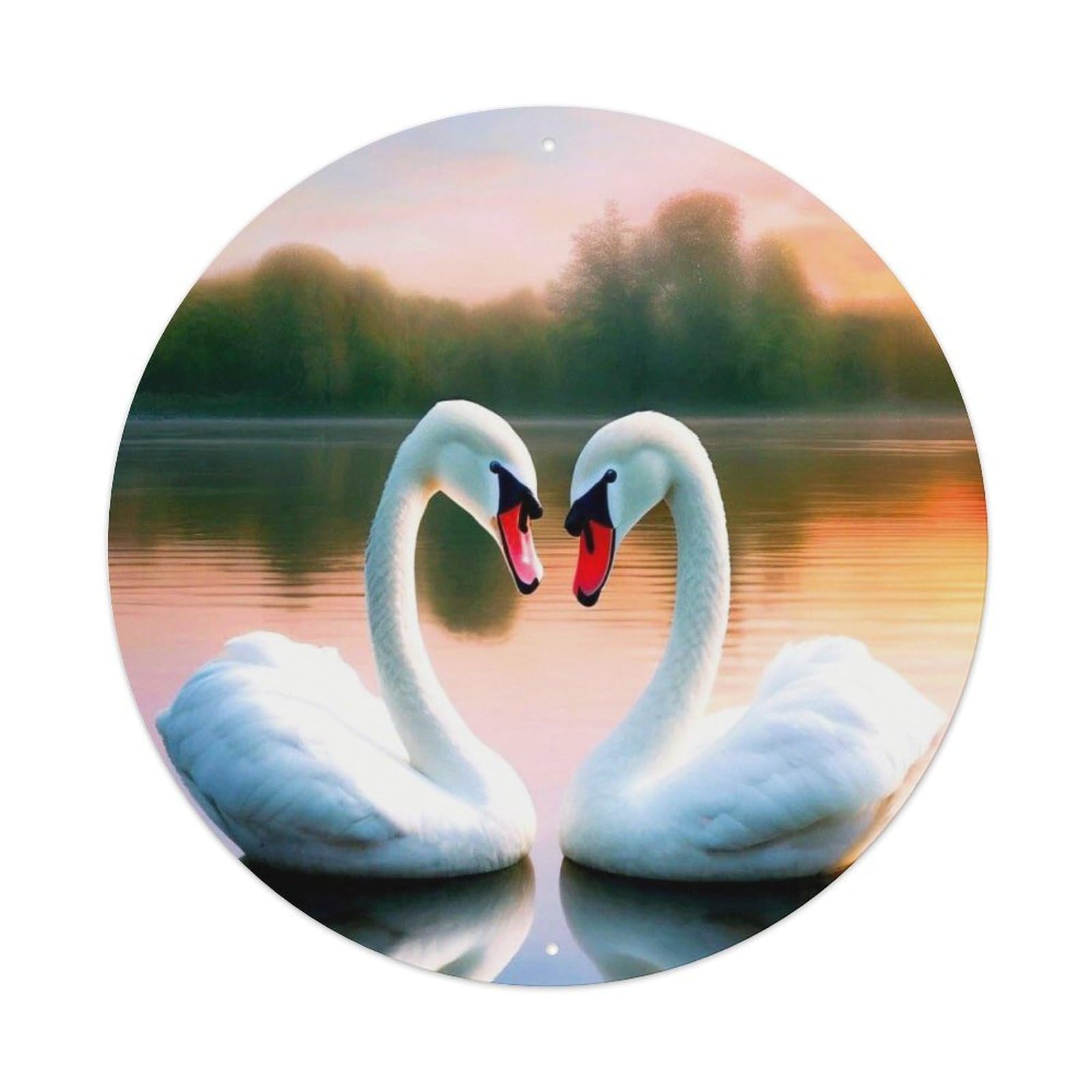 Animal Mute Swans Romantic Heart Shape Lake Sunset Vintage Metal Tin Sign Plaque Wall Decor for Cafe, Club Bar, Office, Garden Metal Poster 8x8Inch