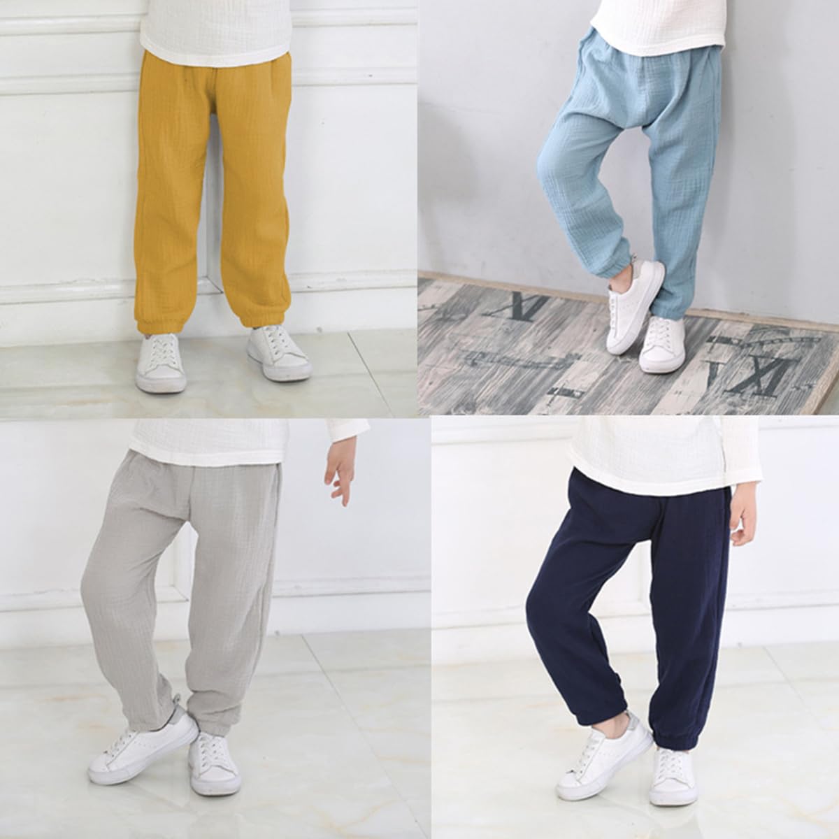 3er Pack Baby Kinder Mädchen Jungen Sommer Leinenhose Bloomers Doppellagiges Baumwollgarn Lange Hosen Leichte Atmungsaktive Sommerhosen Dünn Pumphose Haremshose Jogginghose Lässige Hose