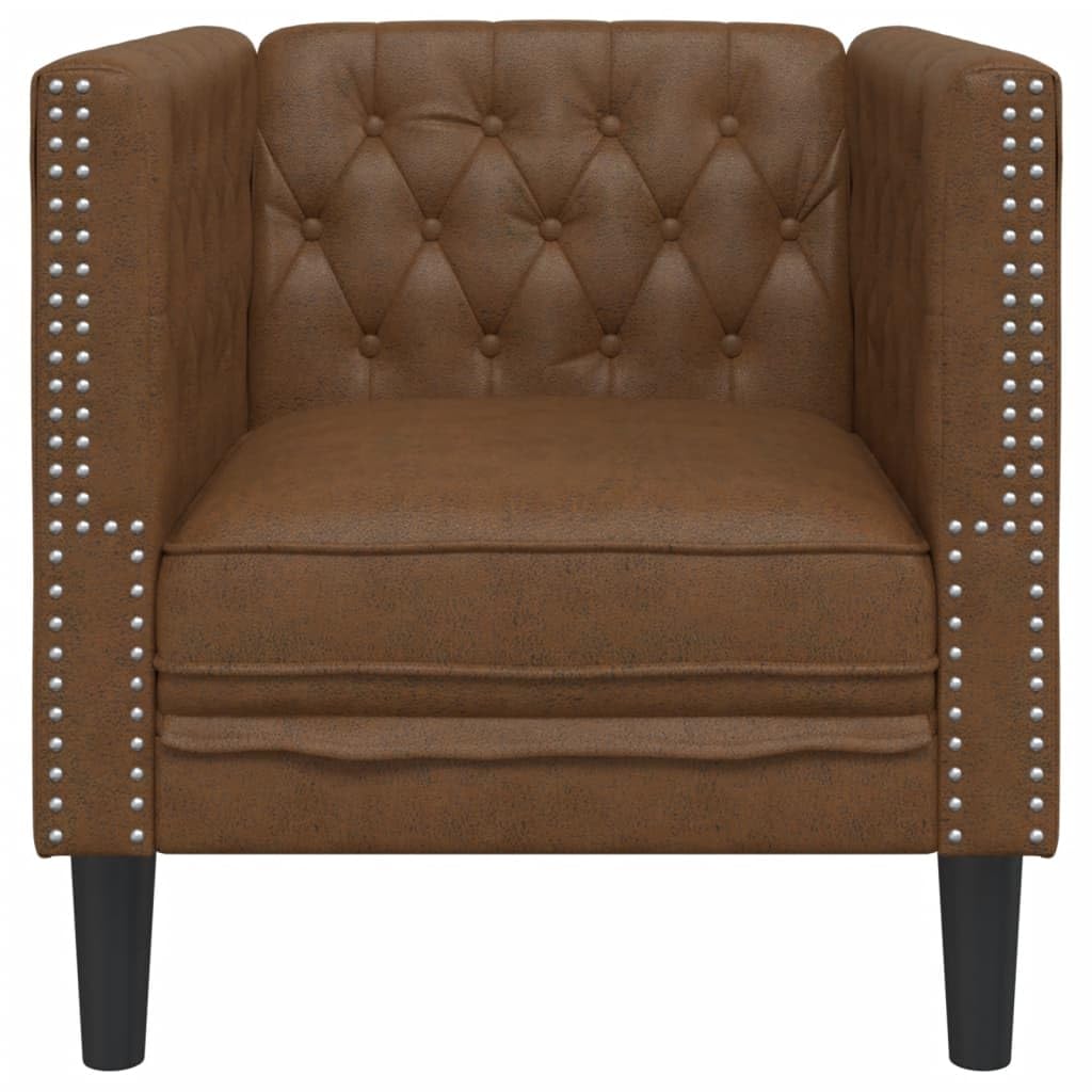 Chesterfield fotel brązowy sztuczna skóra o wyglądzie zamszu, 71 x 74,5 x 70,5 cm, mikrofibra, grubo wyściełany, do salonu, biura, kącik do czytania