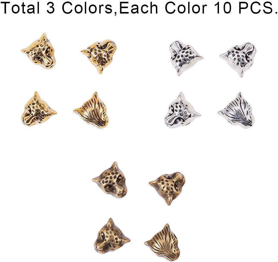 PH PandaHall 30pcs Leopard Head Beads 3 Colors Tibetan Animal Bead Charm 10x9x7mm Retro Metal Alloy Spacers Loose Beads Craft Bead for Men Bracelet Necklace Earrings Jewelry Making DIY Craft - Image 2