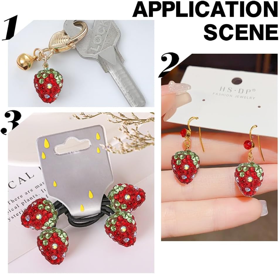 Arricraft 20 Pcs Strawberry Rhinestone Beads, 13x15mm 3D Fruit Bubblegum Disco Ball Polymer Clay Crystal Beads for Jewelry Making - Image 7