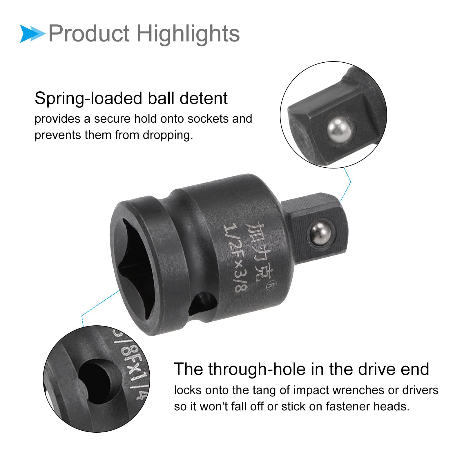 CoCud Socket Reducer, 1/2" Female to 3/8" Male CR-MO Impact Driver & Wrench Tool - (Applications: for Mechanical Equipment Repair) - Image 4