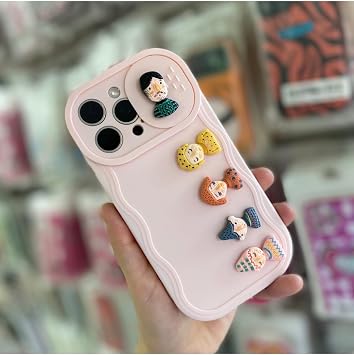 iPhone 15 Pro Max ile Uyumlu Karikat r Detayl  3D Silikon K l f, Pudra