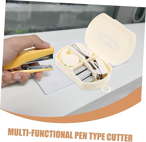 Miniatura 6 de STOBOK Mini carpeta, mini grapadora, 2 juegos de caja de herramientas de mano, perforadora de agujero de metal blanco, escritorio multifunción,