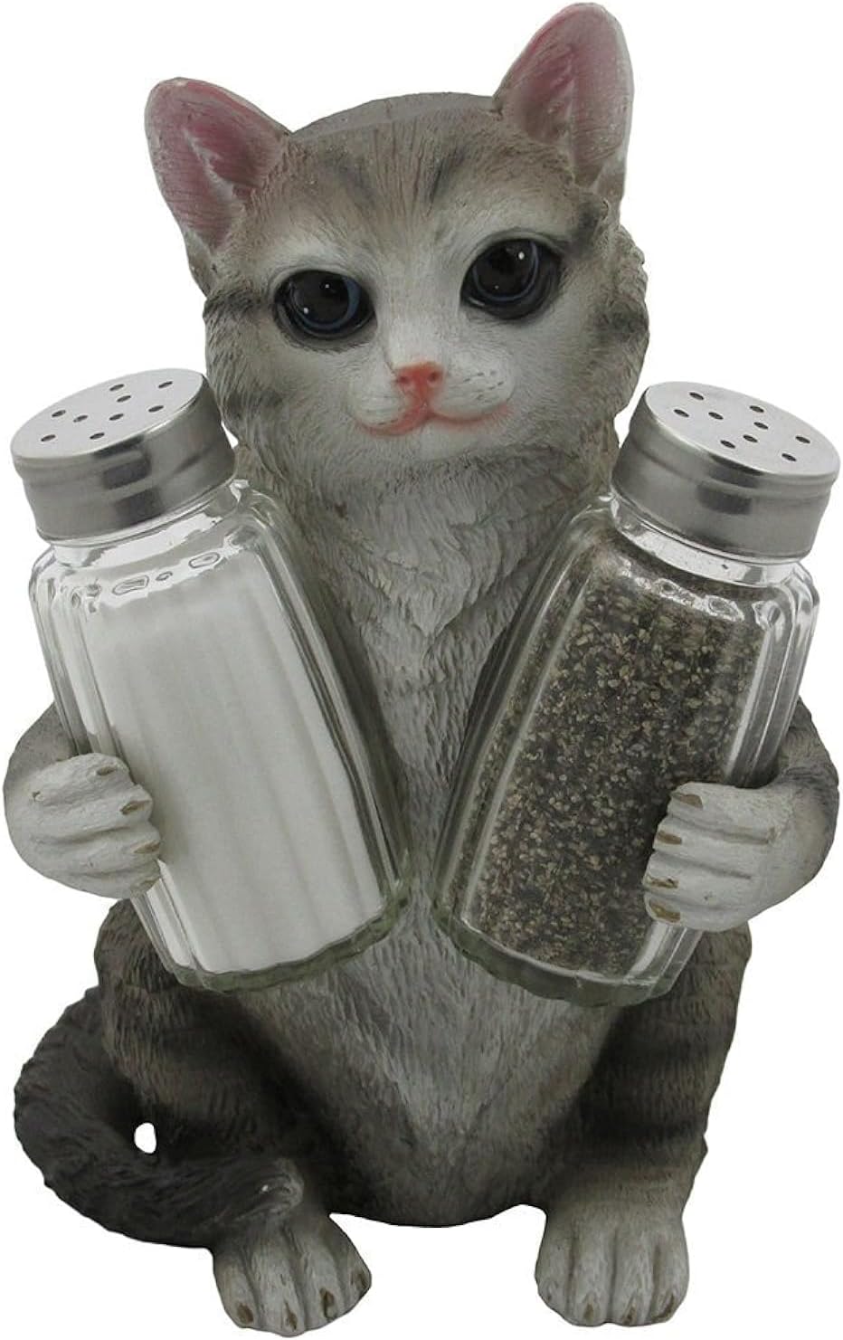 Gray Kitty Cat Glass Salt and Pepper Shakers with Holder Sculpture in Pet Figurines & Statues and Decorative Kitten Bar or Dining Room Table Decor Gifts for Pet Owners