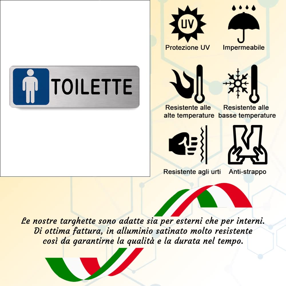 Targa toilette uomo in Alluminio Satinato 150mm x 50mm - Targhette Autoadesive | Stickers, Klebeetikett | Impermeabili Lavabili, ufficio, pub