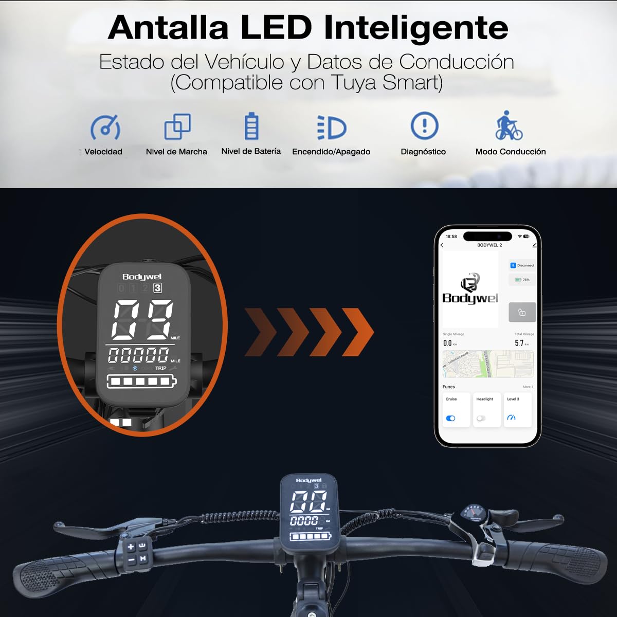 Bodywel A26 Bicicleta Eléctrica Hombre 26 Pulgadas, E-Bike con Batería Extraíble 36V 13Ah, Autonomía 35–60 km, Motor 250W, 7 Velocidades, Frenos de Disco Mecánicos