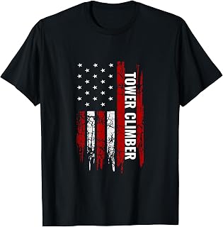 Tower Climber American USA Flag Climbing T-Shirt for Women Men
