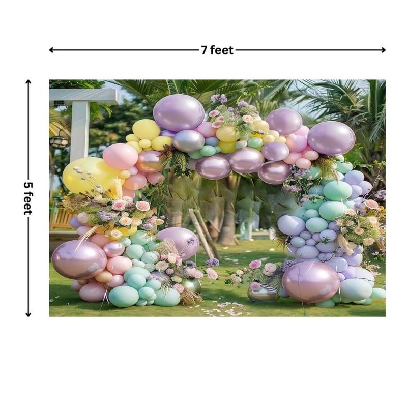 Image of Pastel Balloon Backdrop with Floral Accents - Elegant Party Decoration for Birthday, Baby Shower, Wedding, and Photo Booth