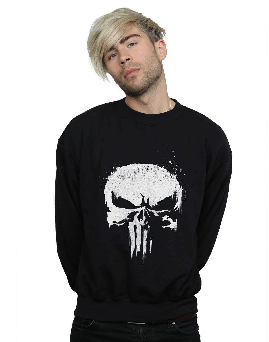 Absolute Cult Men's Black Marvel The Punisher Tv Skull Logo Sweatshirt Medium
