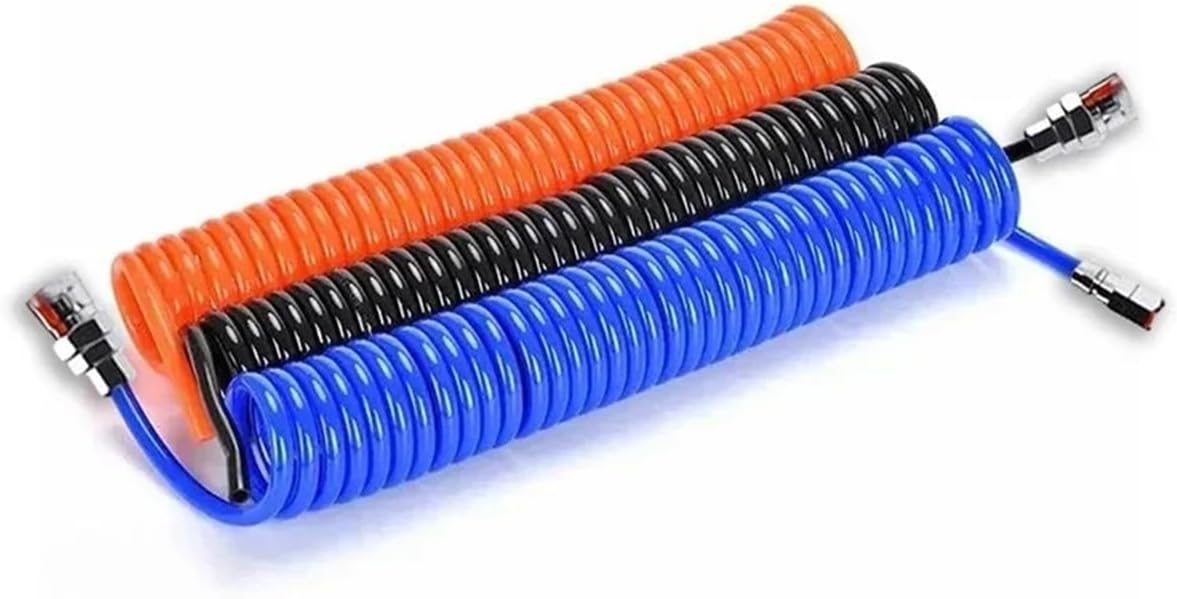 3/6/9/12/15M PU Air Compressor Hose Tube Flexible Tool With Connector Pneumatic Polyurethane Spring Spiral Pipe joint(12x8mm Black,6M-EU Fitting)