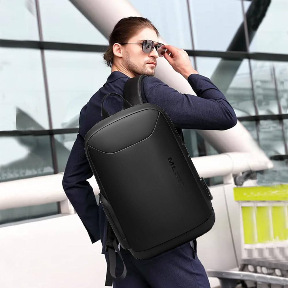 XINYASEE Zaino Uomo Porta PC, Zaino Lavoro con Chiusura a Combinazione, Borsa a Tracolla da Viaggio per Computer 15 Pollici, Nero, 29x10x45 cm