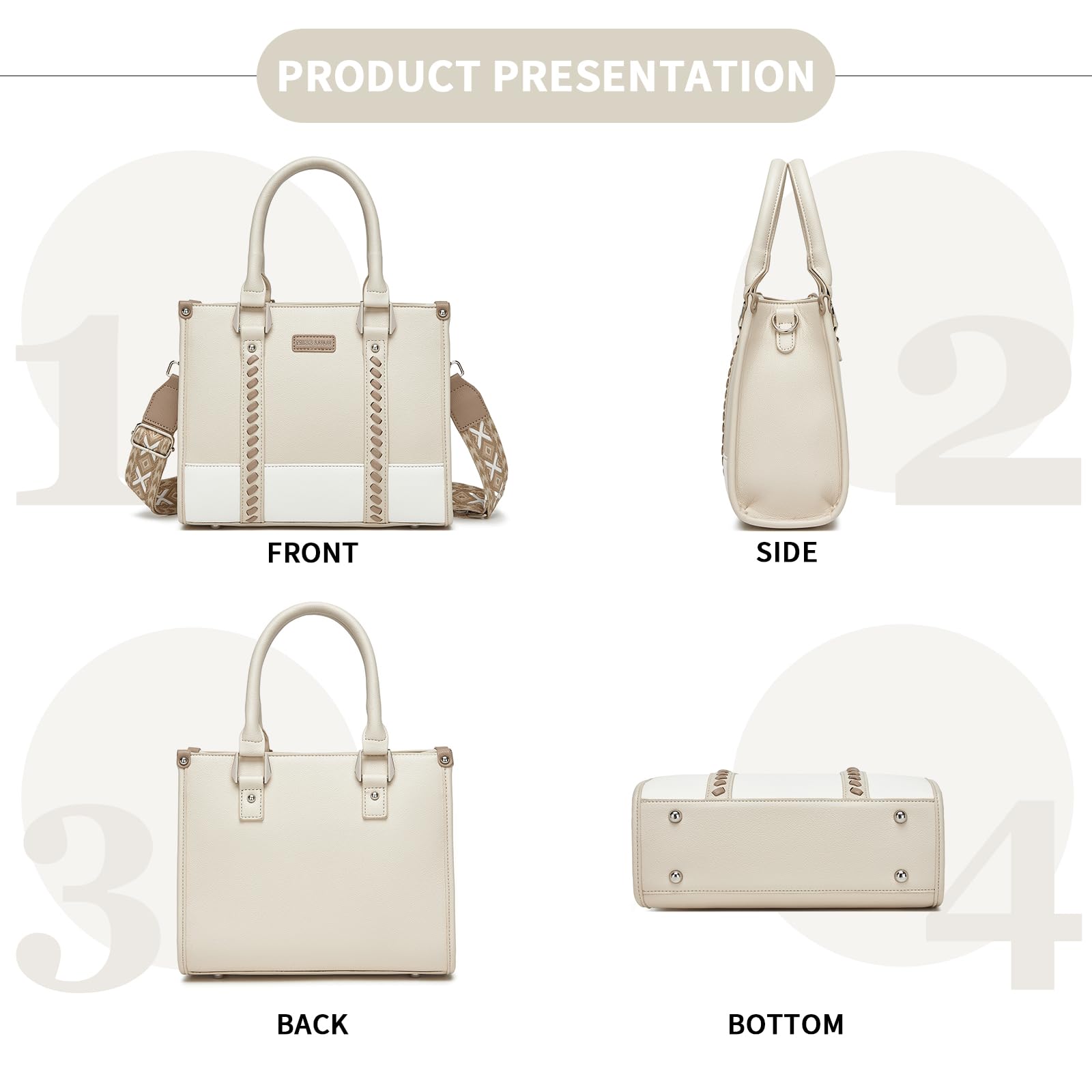 Miss Lulu Sac Cabas Femme,Sac à Main Bandoulière en PU avec Sangle Tressée,Parfait pour l'École,le Travail & la Vie Quotidienne