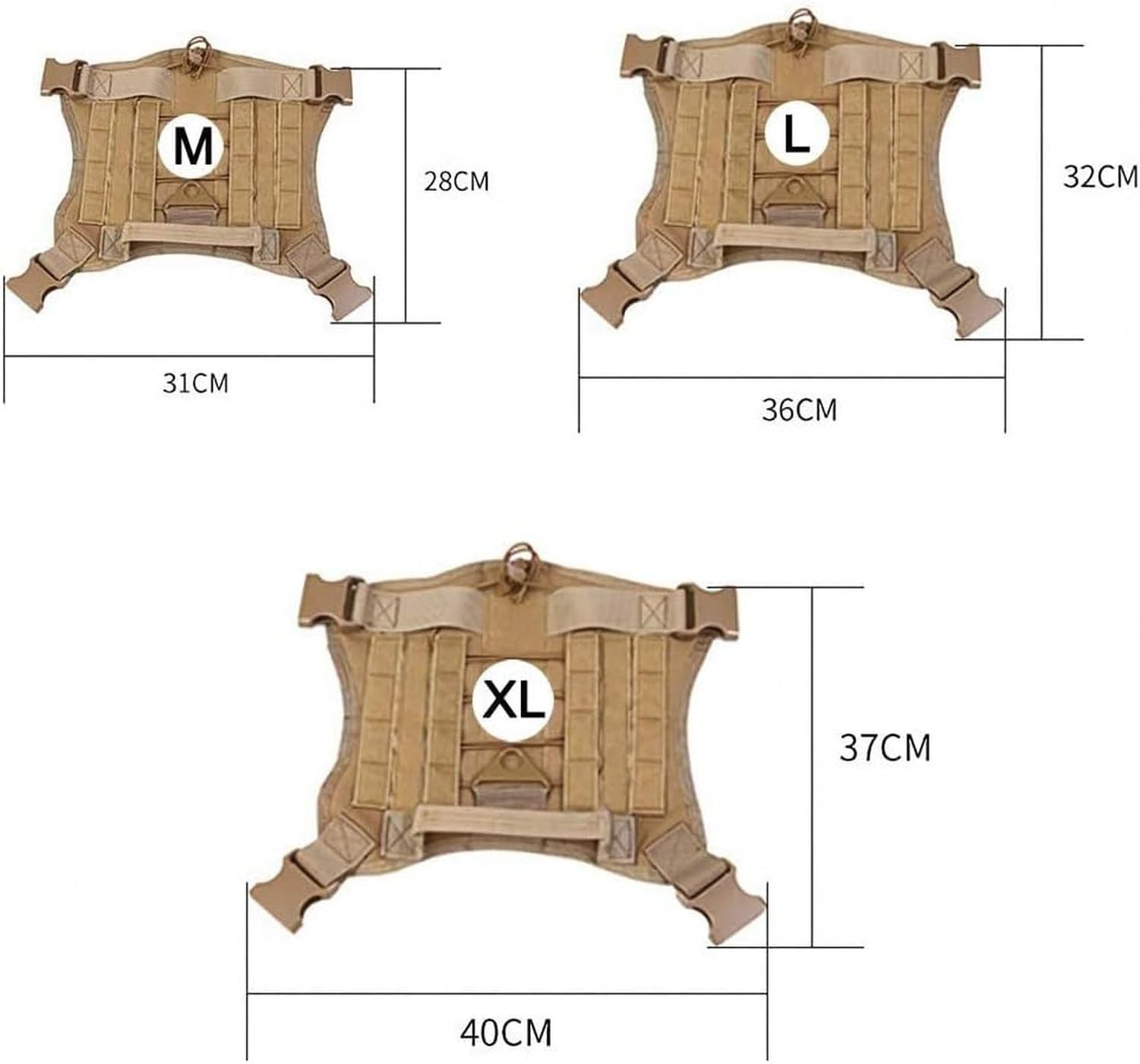Harnais de Chien Tactique Molle pour Chien Moyen et Grand Chien de Travail ou Service, Gilet Anti-Traction sans étirement pour randonnée entraînement, Sac à Dos, Green, L