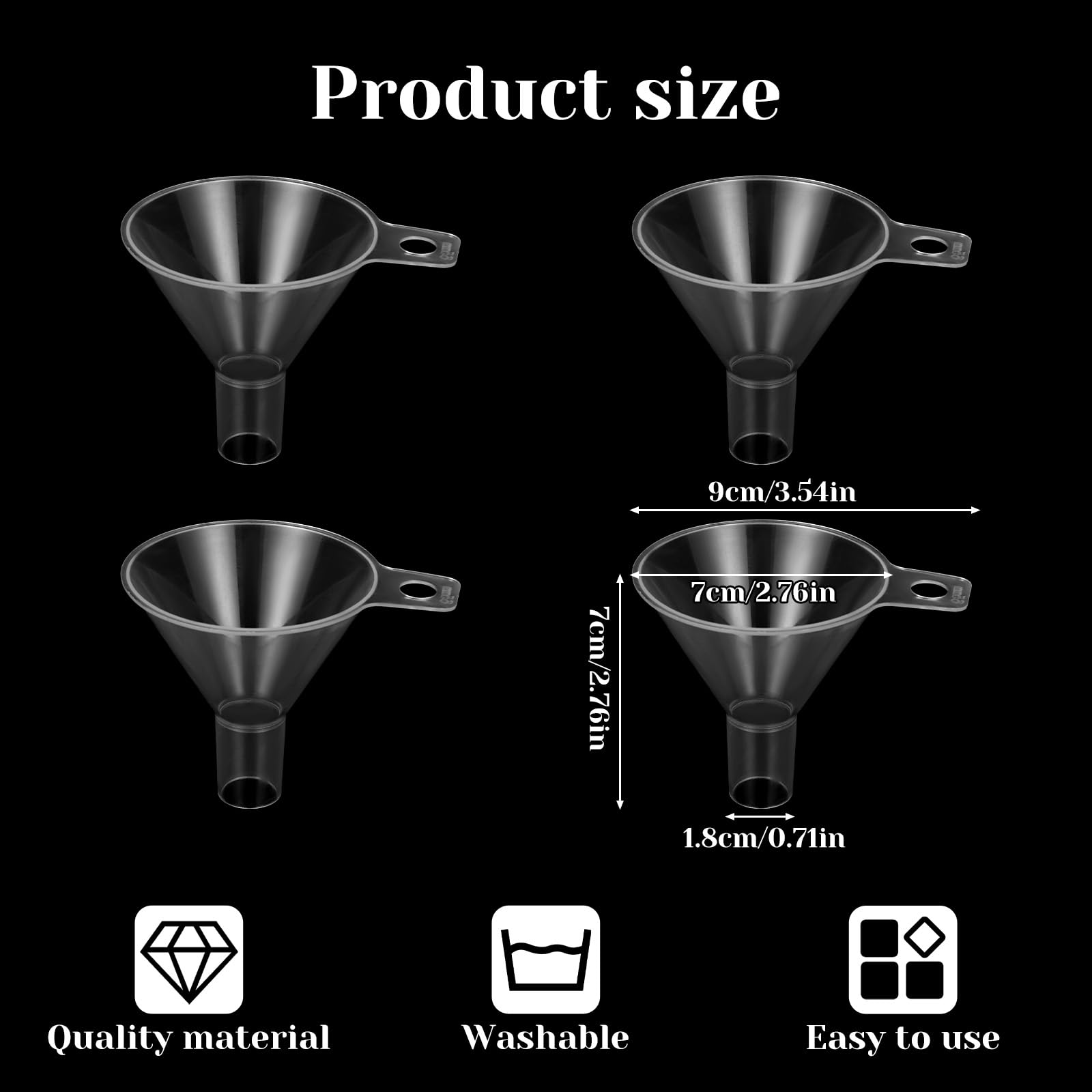 Small Funnels, 4 Pcs 2.56'' Funnels for Kitchen Use Filling Bottles Mini Clear Funnel for Filling Small Bottles Tiny Funnel for Lab, Kitchen, Water Bottle, Powder Oils