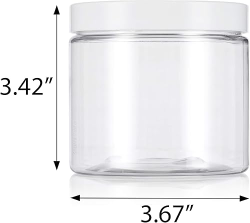 Miniatura 2 de Tarro recargable de plástico PET grande transparente de 16 onzas (sin BPA) con tapas blancas (paquete de 12)