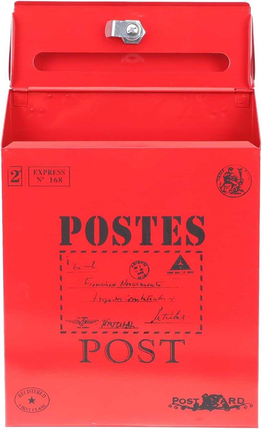 Wall Mount Iron Mailbox with Lock Vintage Garden Mail Box and Office Suggestion Box 22x6.5x29cm for Outdoor Use