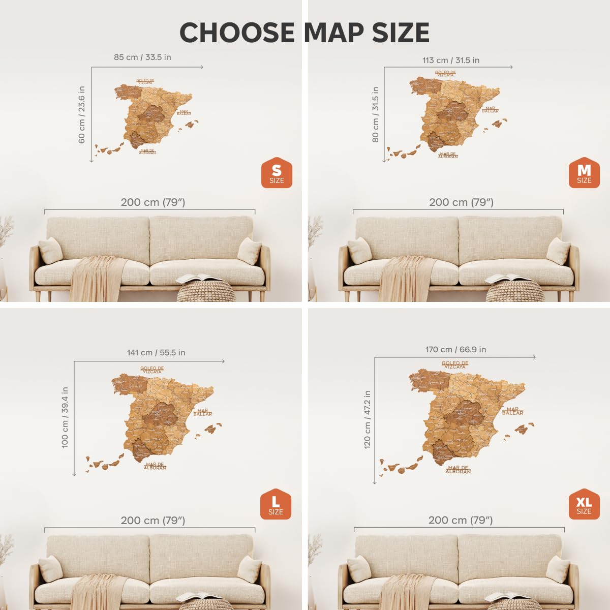 Enjoy The Wood Decoracion de Pared en 3D de Madera - Mapa España Para Marcar Viajes Hecho a Mano con Pines - Idea de Regalos para Viajeros Mapa de España (Oak, S, Sin marco)