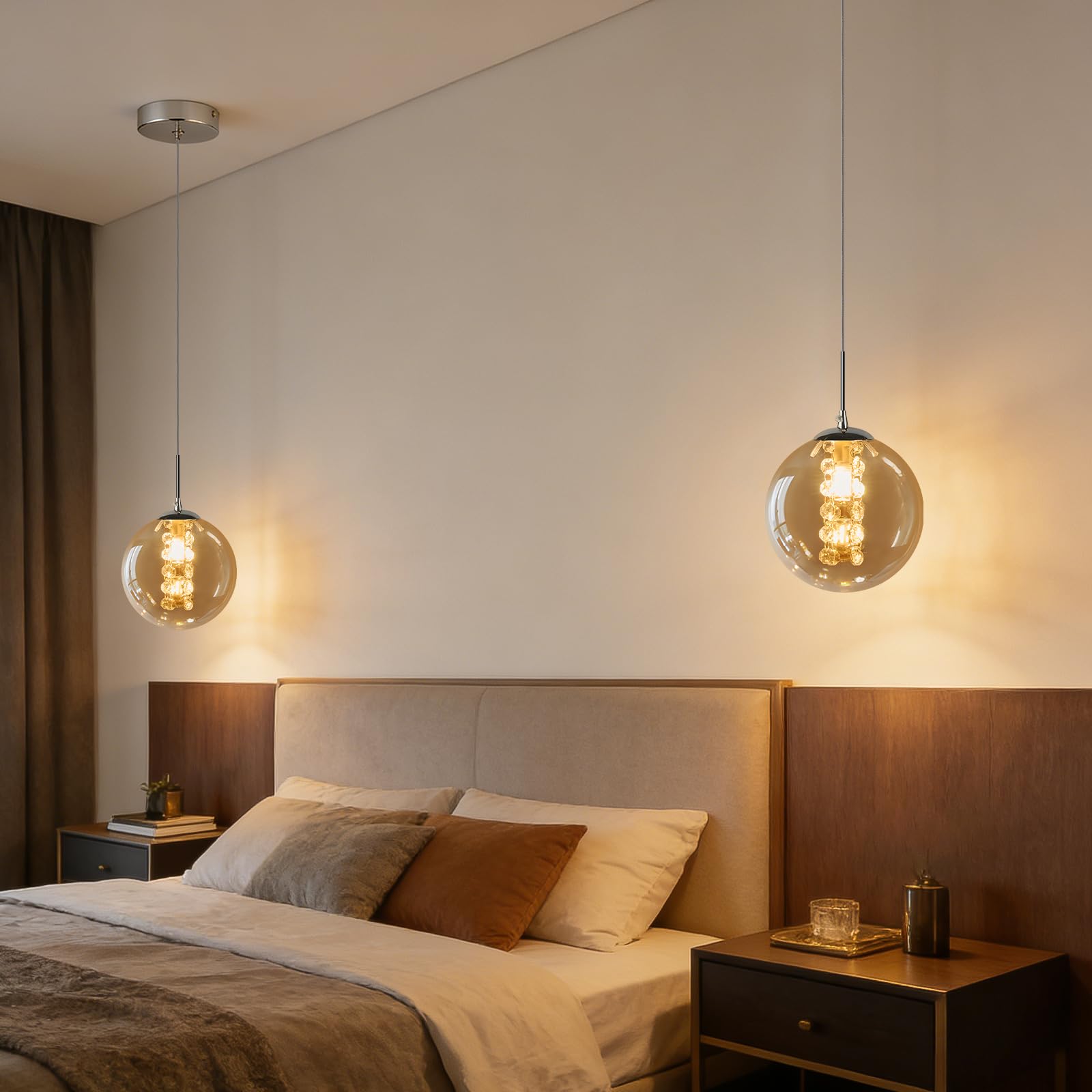 CBJKTX Pendelleuchte Glas Hängelampe Modern - 1 Flammig Bernstein Esstischlampe 120CM Höhenverstellbar G9 Nachttisch Hängeleuchte Pendellampe für Esstisch Schlafzimmer Esszimmer Bar
