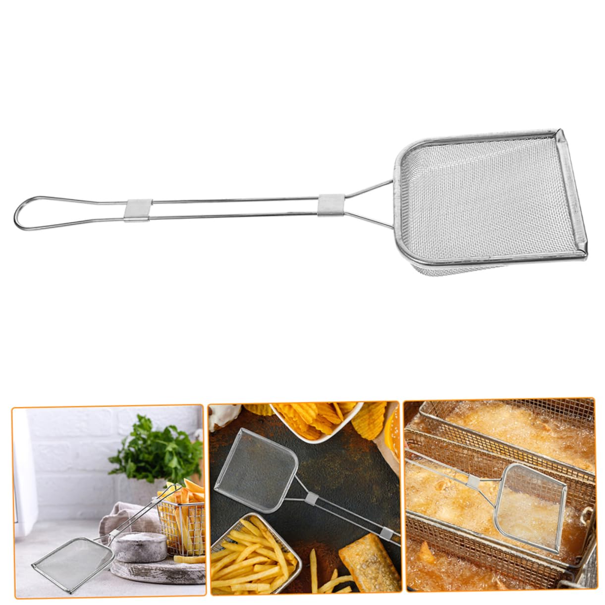 2 Pièces Cuillère Passoire Carrée Acier Inoxydable Écumoire à Huile Pour Friteuse Usage Cuisine Professionnel Maille Fine Résidu Friture Nourriture Poignée Filtre Pâtes Chaud
