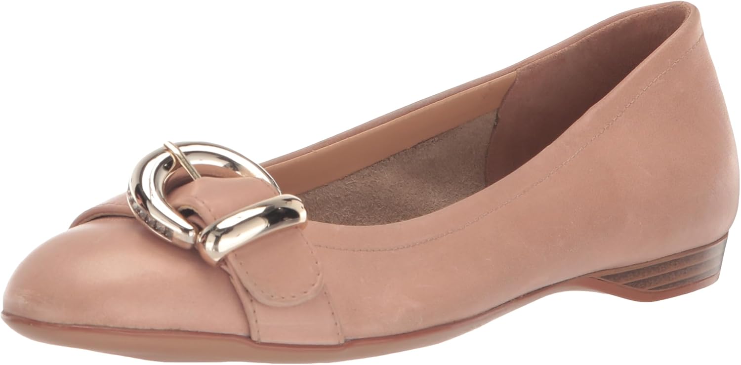 Naturalizer Womens Polly Buckle Flat Taupe Beige Leather 6 M