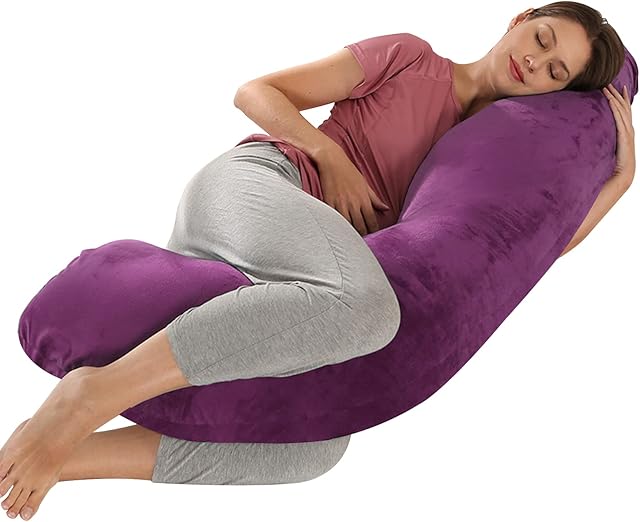 Pregnancy Pillow for Sleeping, J Shape Comfort Velvet Maternity & Body Pillow, Nursing, Support Full Body Pillow for Pregnant, Support Hips, Leg, Back for Pregnancy Pillow with Removable and Washable