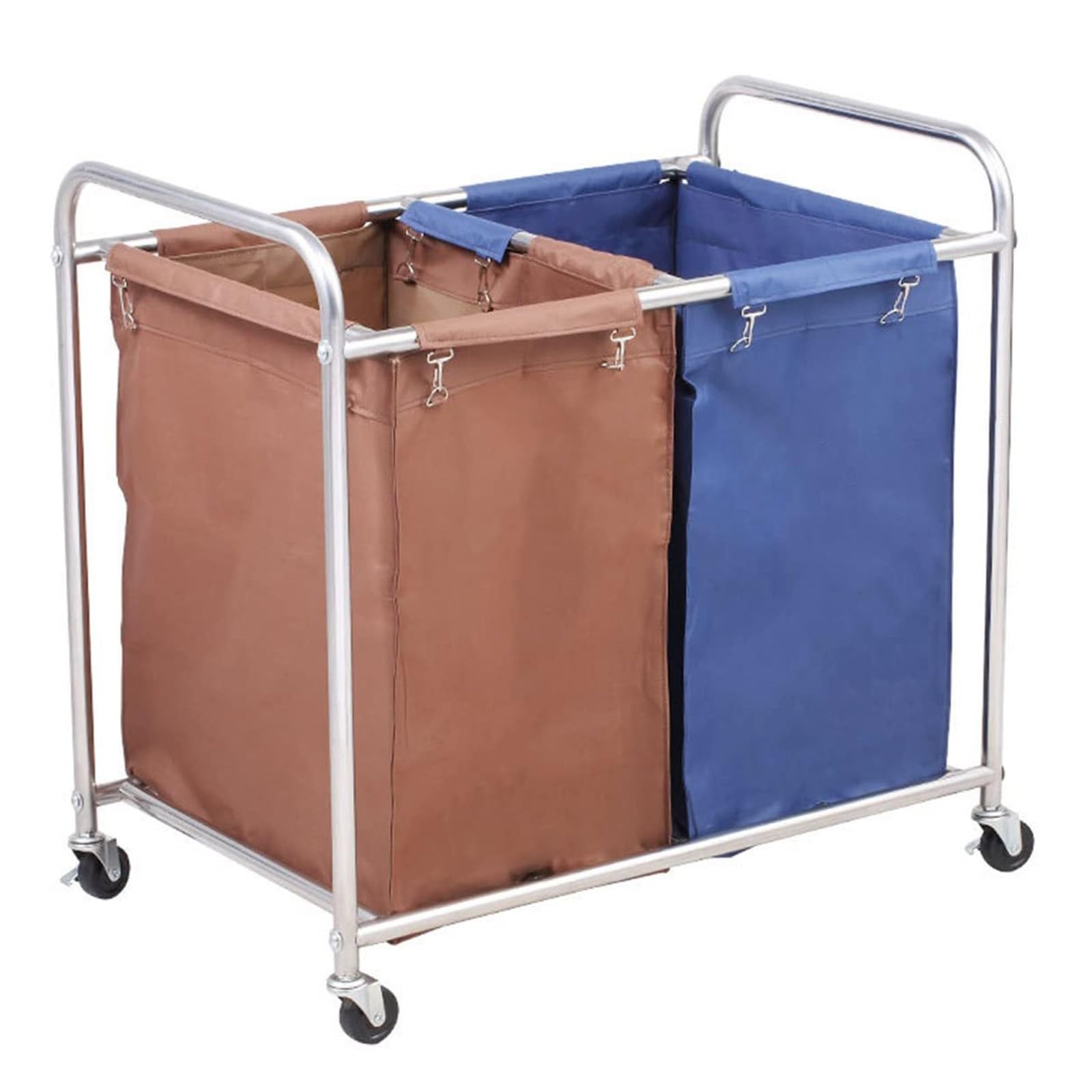 JYBNBBE HeavyDuty Commercial Laundry Cart with Wheels 400L Capacity 2Bag Rolling Sorter Stainless Steel Frame 440 lbs Load Capacity Ideal for Hotels & Laundromats