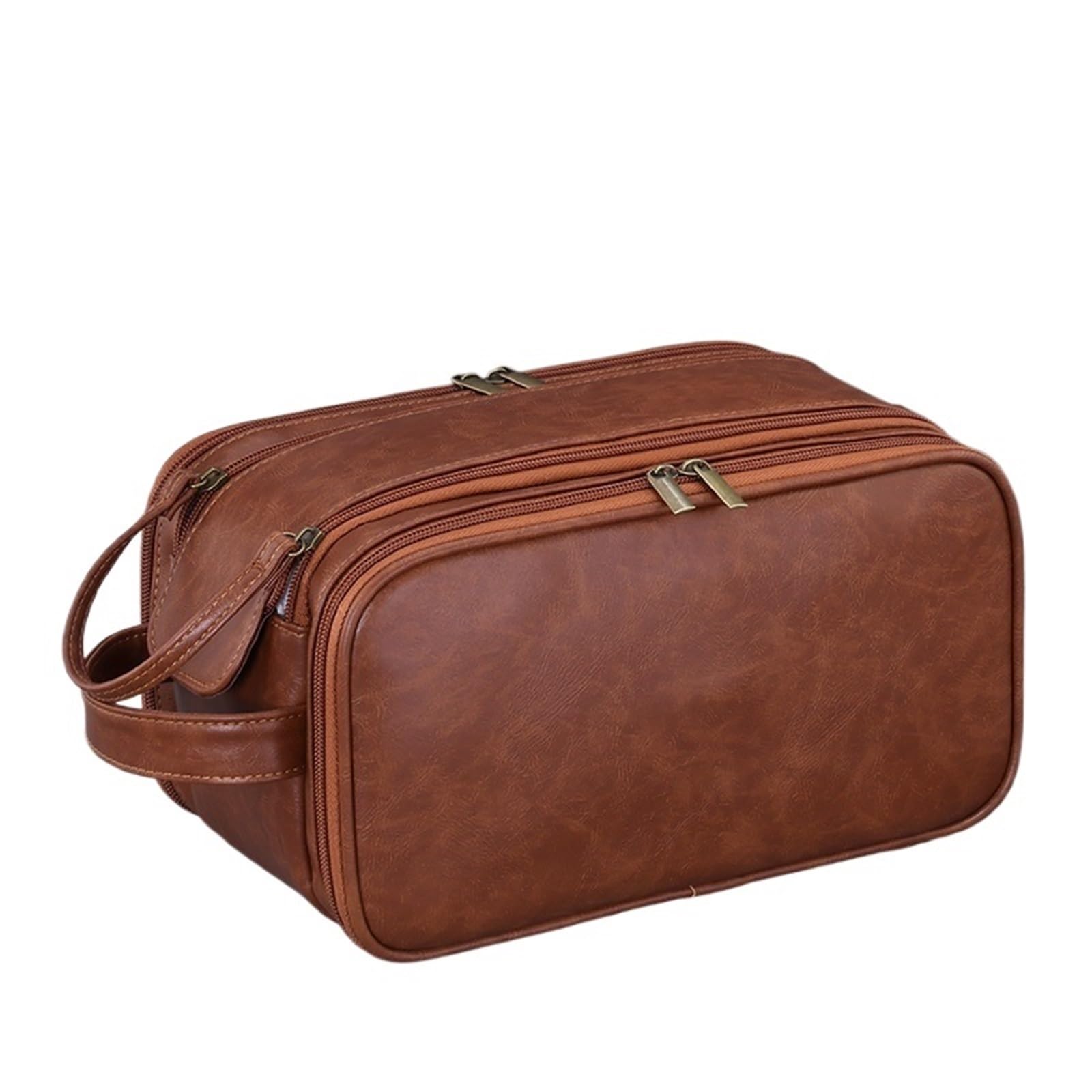 Borsa Toilette da Viaggio Borsa da toilette multitasche in PU for donne e uomini, essenziale viaggio, borsa for il trucco, impermeabile appendere, organizer for cosmetici lavaggio(Brown)