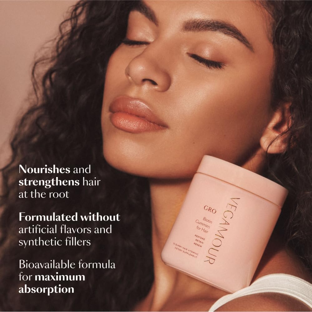 VEGAMOUR GRO Biotin Gummies, Strawberry Flavor with 5000 mcg Biotin, Supports Healthy Hair Vegan Gummies with Vitamins A, B, C, E, B-12 & More, 30 Ct - Image 3