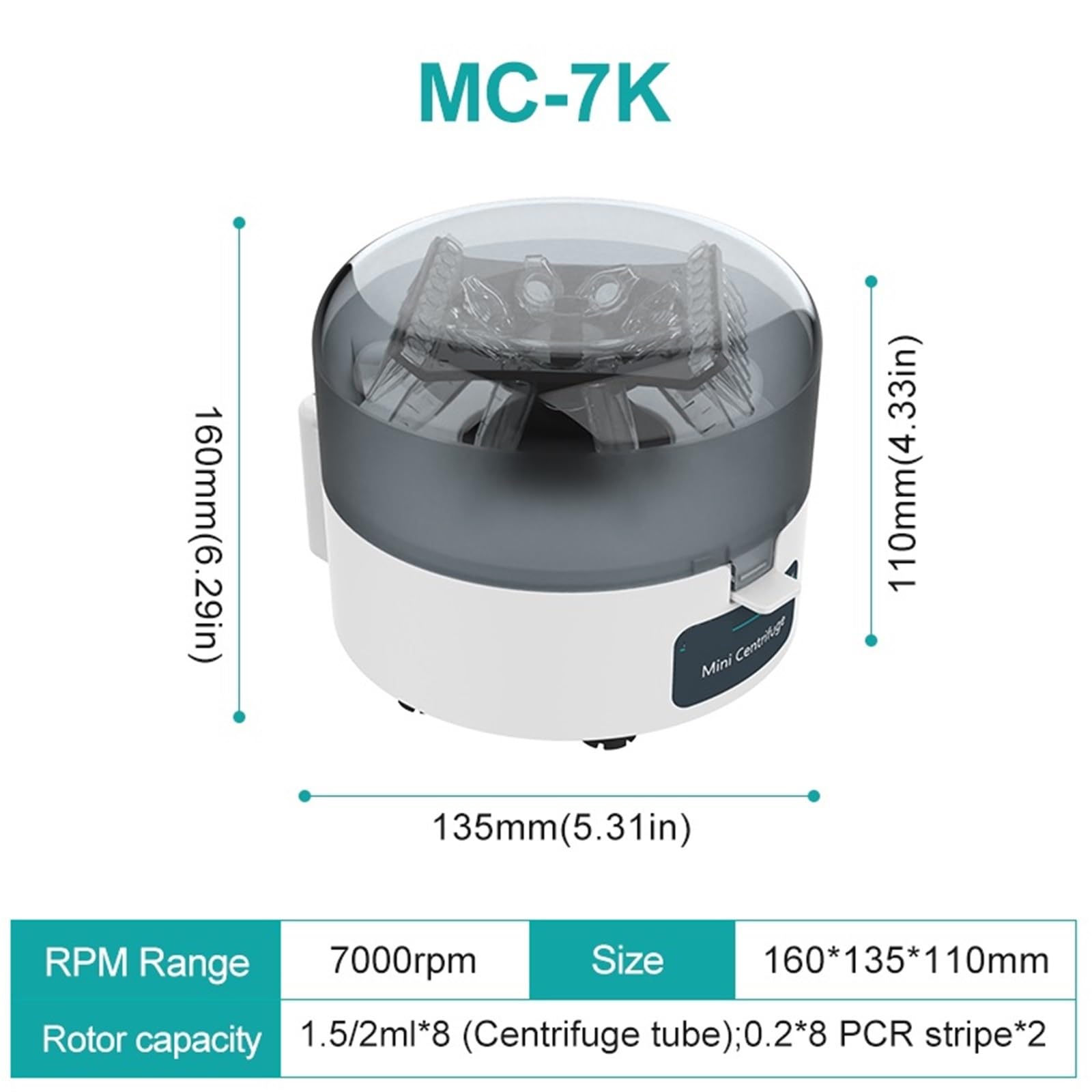 Centrífuga de sobremesa de laboratorio, Mini Máquina Centrífuga Pcr, Centrífuga De, Microcentrífuga De Laboratorio, 4000rpm, 7000rpm For Tubo De Centrífuga De 0,2/1,5/2ml(MC-7K(7000rpm))