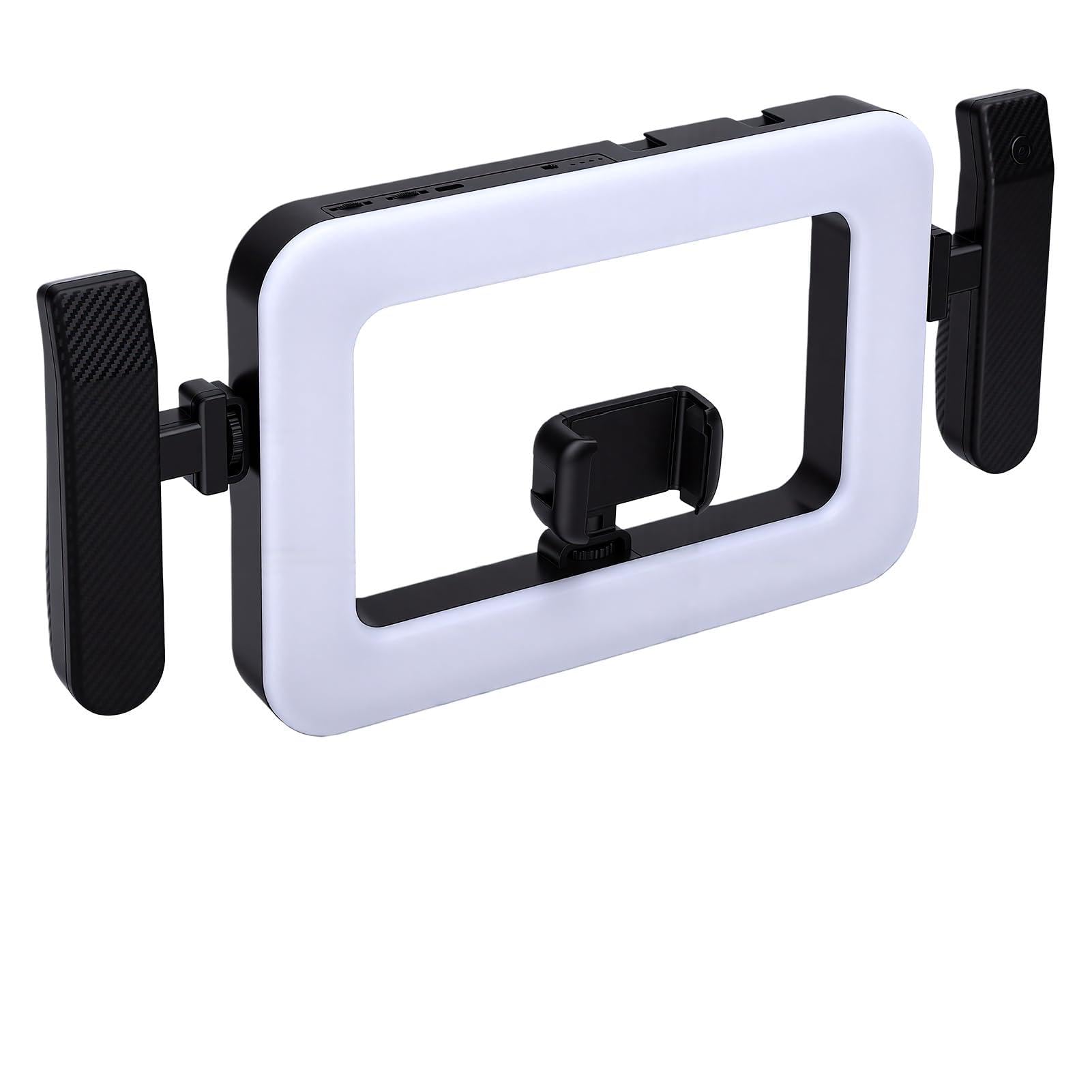 Impianto Video per Smartphone con Luce LED 2900K–7000K (Negro) | Stabilizzatore per Telefono Cellulare con 2 Supporti per Scarpe Fredde, Fori per Viti, Telecomando per Vlogging