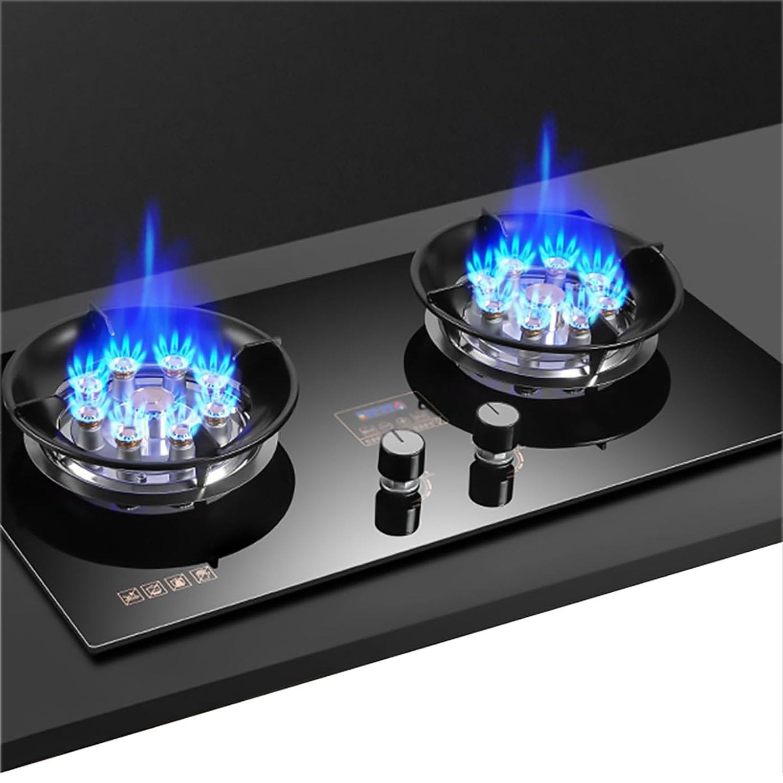 THEGA Stufa A Gas 5,2 KW, Piano Cottura A Gas A Nove cavità in Vetro Temperato, Piano Cottura A Gas con Fiamma Regolabile, con Temporizzazione Smart Touch Indipendente(LPG)