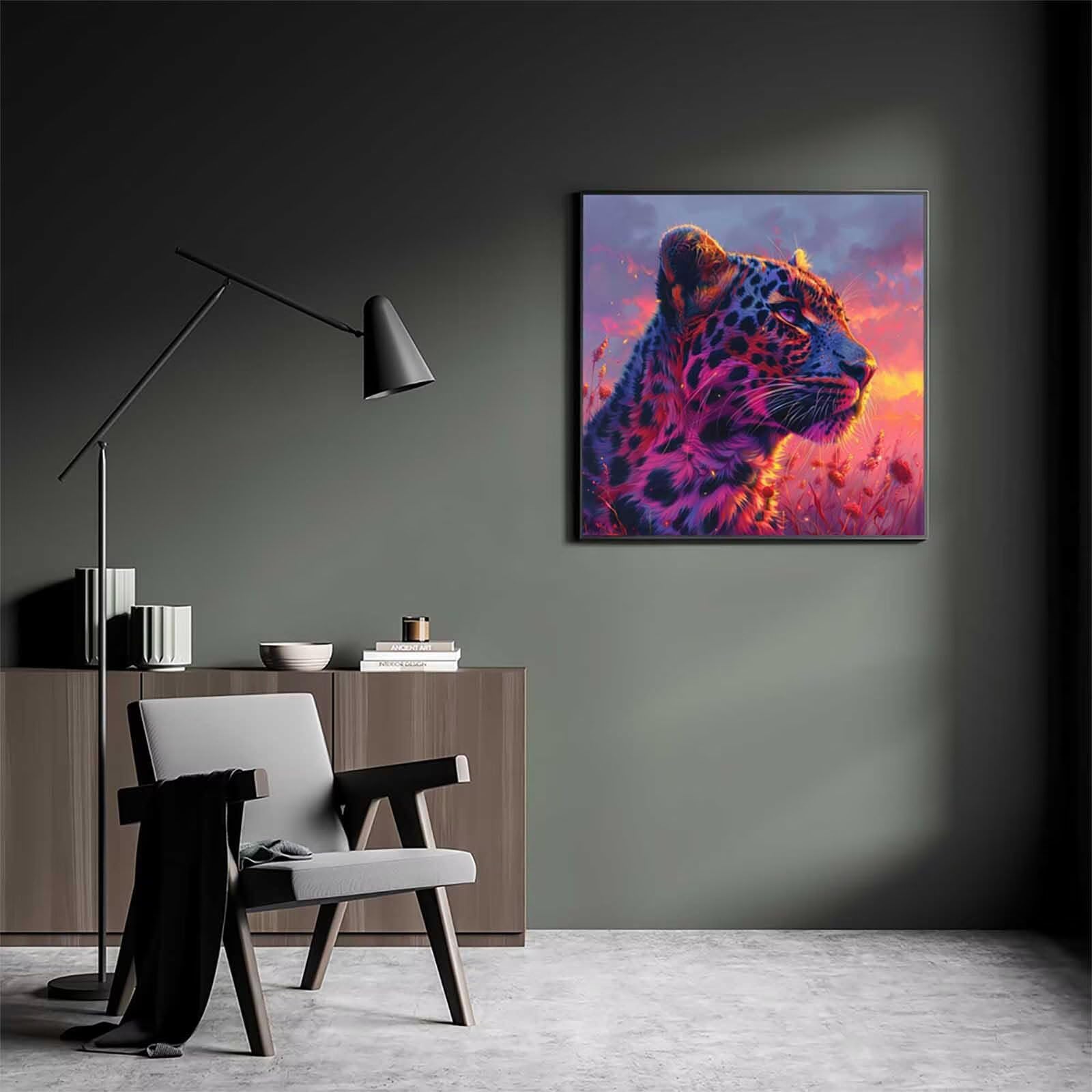 Peinture Numero Adulte LéOpard, Peinture par Numero Adulte Coucher De Soleil, Bricolage Loisirs Créatifs Adultes, Paint by Numbers Kit avec Pinceaux, Decoration Maison, Cadeau Femme 50x50cm L-3024