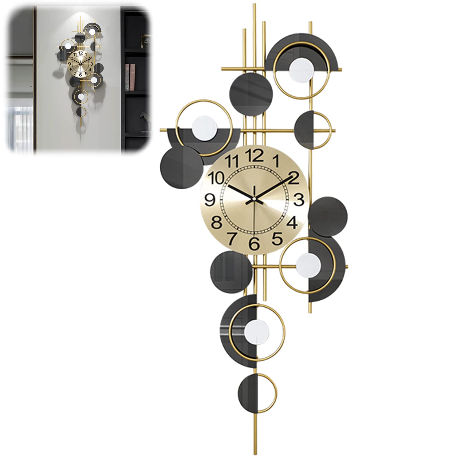 Horloge murale silencieuse à quartz avec décoration en métal moderne - 7