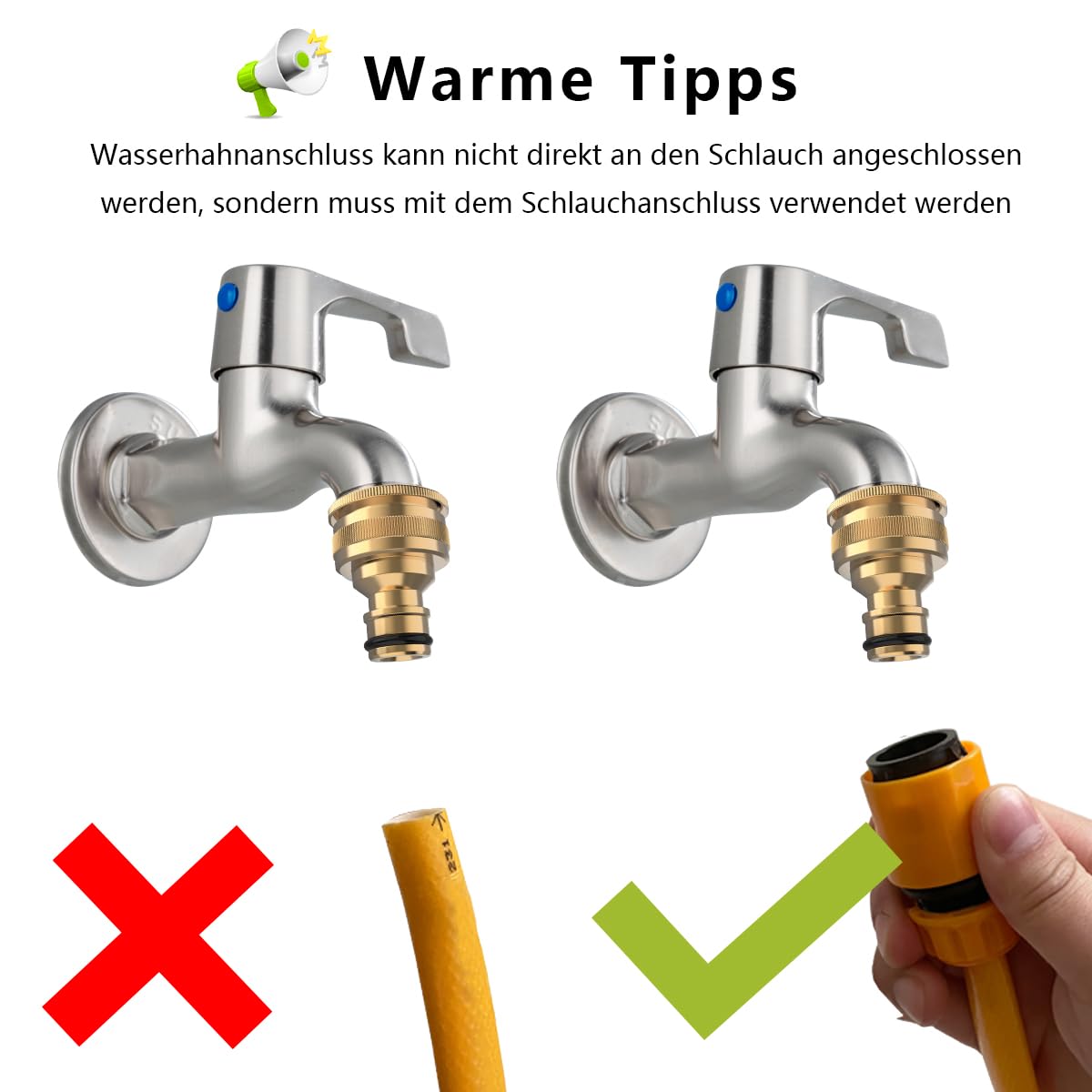 Connettore Per Rubinetto 2 In 1 BSP, 2 Pezzi, Adattatore Da 1/2" E 3/4" - Raccordo In Ottone Per Tubo Da Giardino, Antiruggine - 5