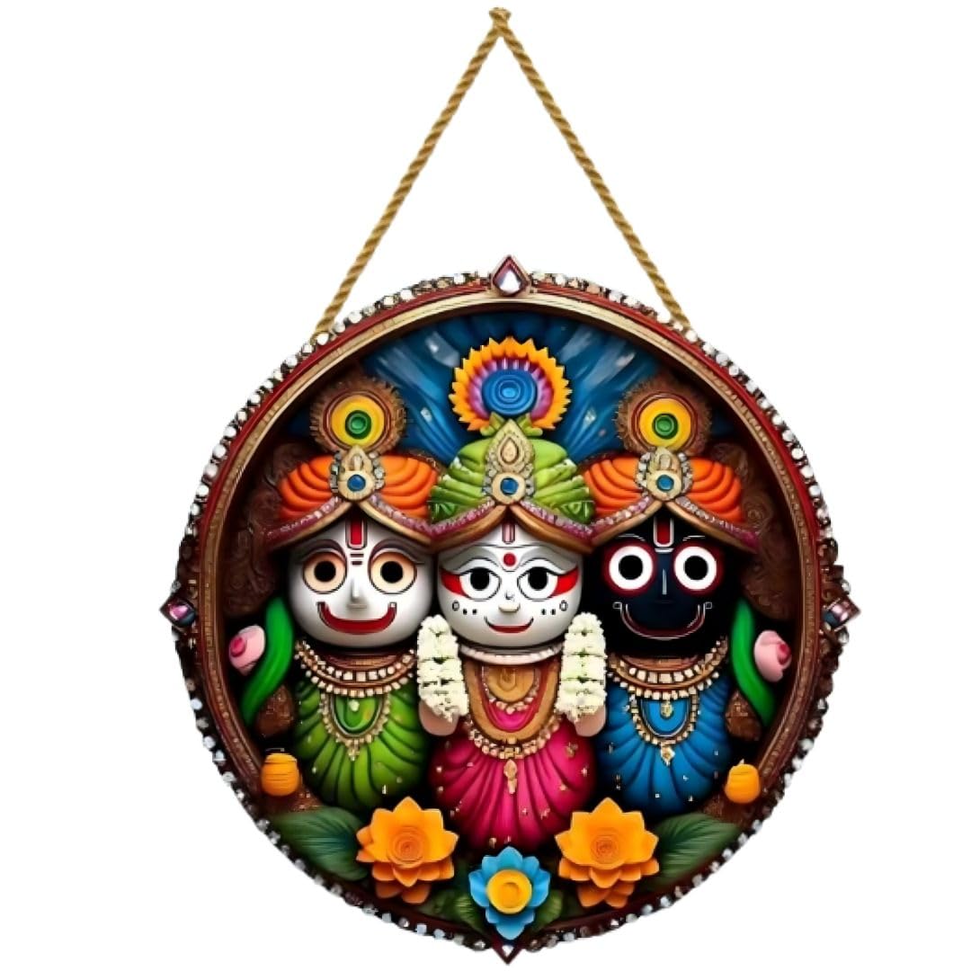 GS ARTICRAFTS Lord Jagannath Ji Wall Hanging | Traditional Pattachitra Style MDF Décor | Wooden Round Hanging for Pooja Room, Home Temple & Spiritual Gift | Hindu Wall Art for Devotees-image-35