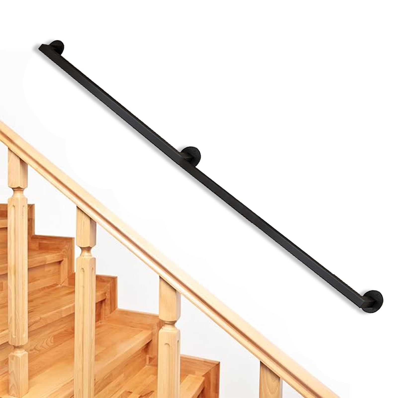 Treppengeländer aus Schmiedeeisen, verzinkt, für Innen- und Außenbereich, mit Wandhalterungen und Metallschrauben für Stufen, Industrie-Stil, 2,8 m, Schwarz