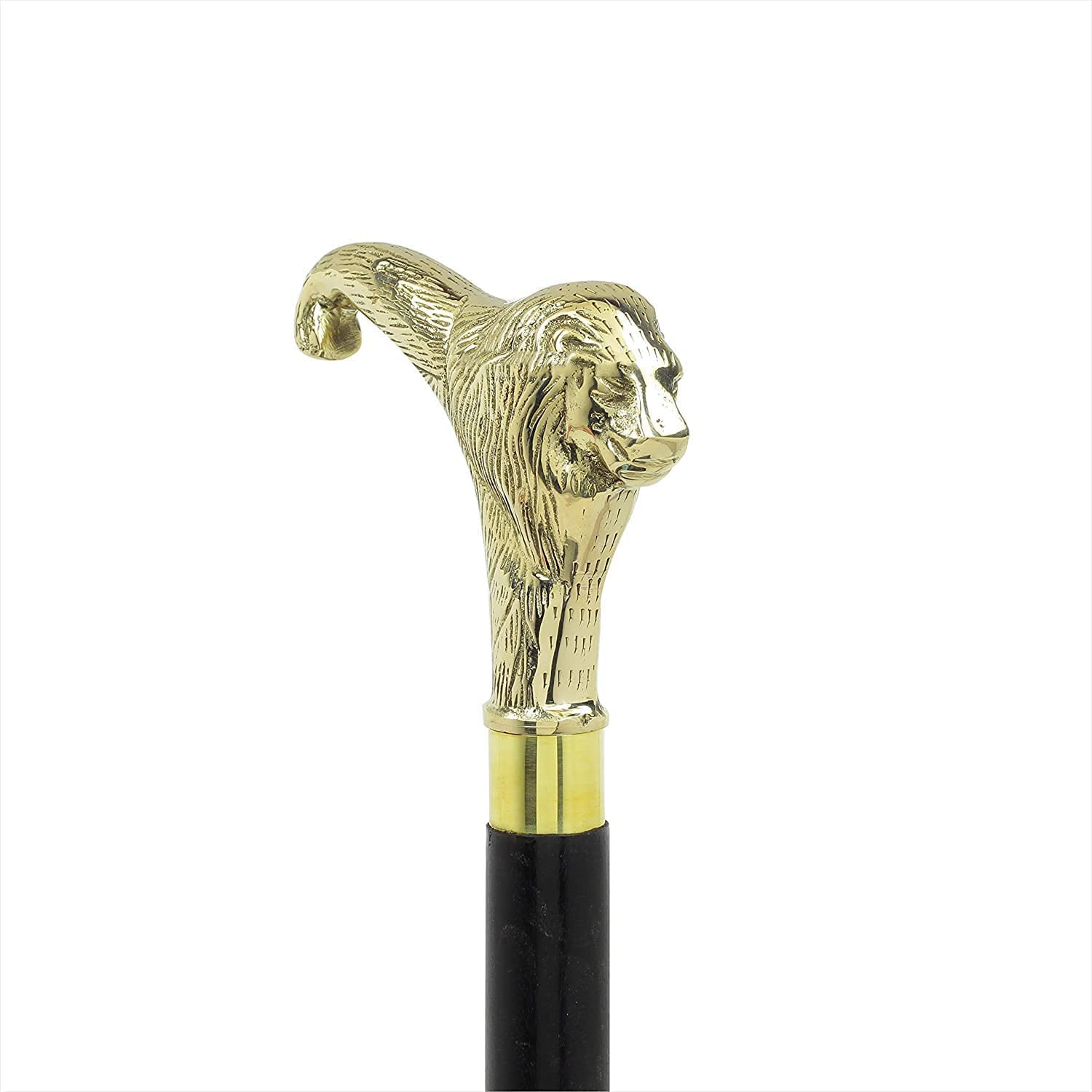 Brass Walking Cane Solid Vintage Designer Lion Head Wooden Cane Antique Style Black Stick Golden Tone Handle