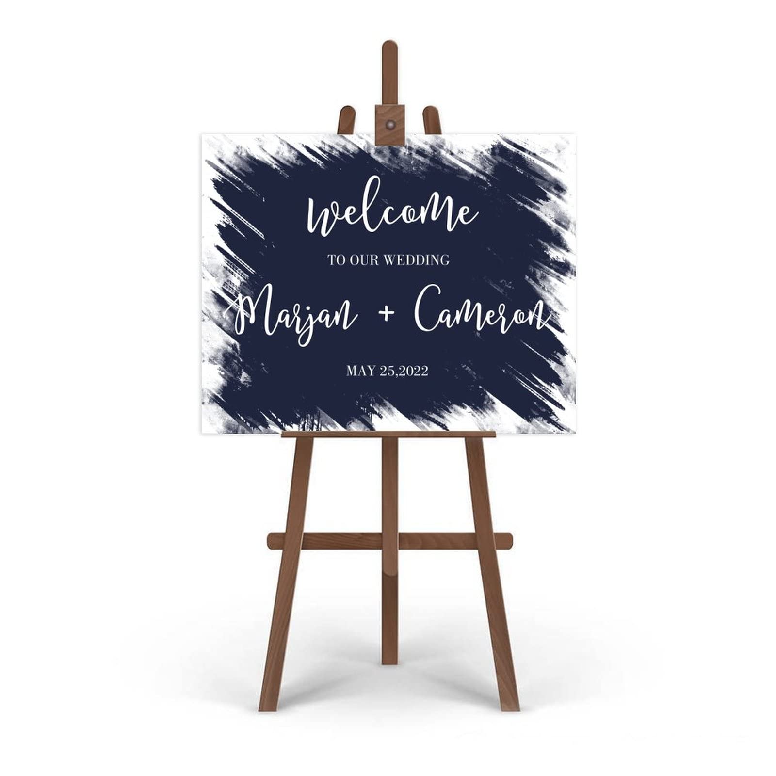 Edytowalny minimalistyczny znak ślubny niestandardowy tekst powitalny znak na tablicę ślubną dostosowany do Twoich imion i dat, 'Welcome to Our Wedding Sign' / recepcja znak 45 x 61 cm