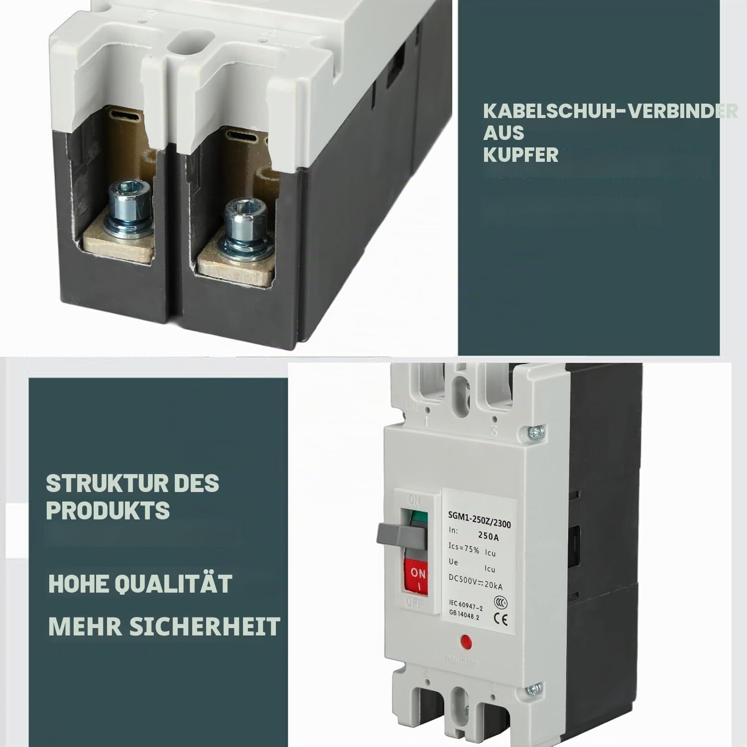 2P DC-Leistungsschalter MCCB Solarhauptschalter Batterieschutzschalter Isolator 500V 250A