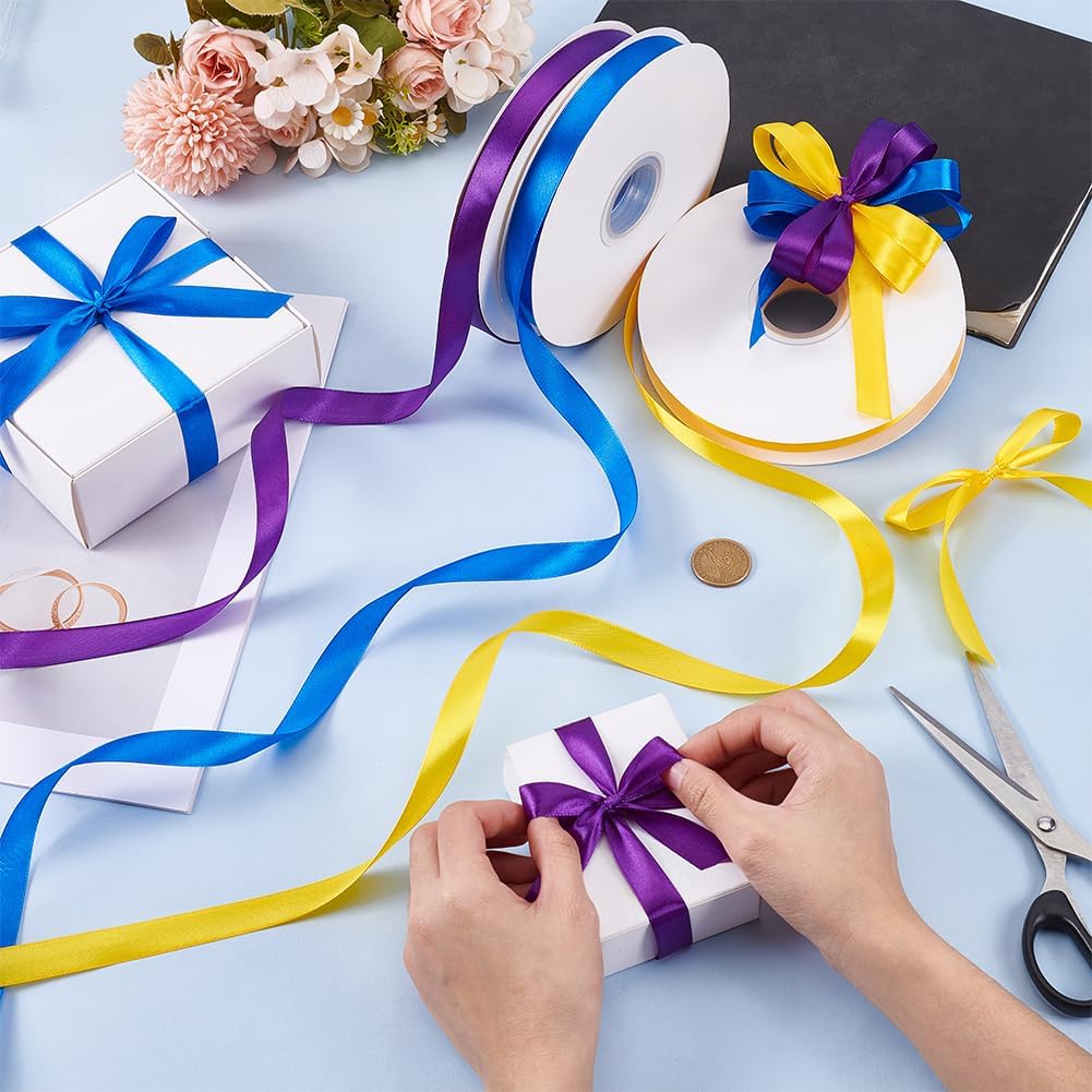 PH PandaHall 300 Yards Graduation Satin Ribbon 5/8 Inch Decorative Blue Purple Yellow Polyester Grosgrain Craft Ribbons for Graduation Gift Wrapping Flower Bouquet Hair Bows Party Decoration